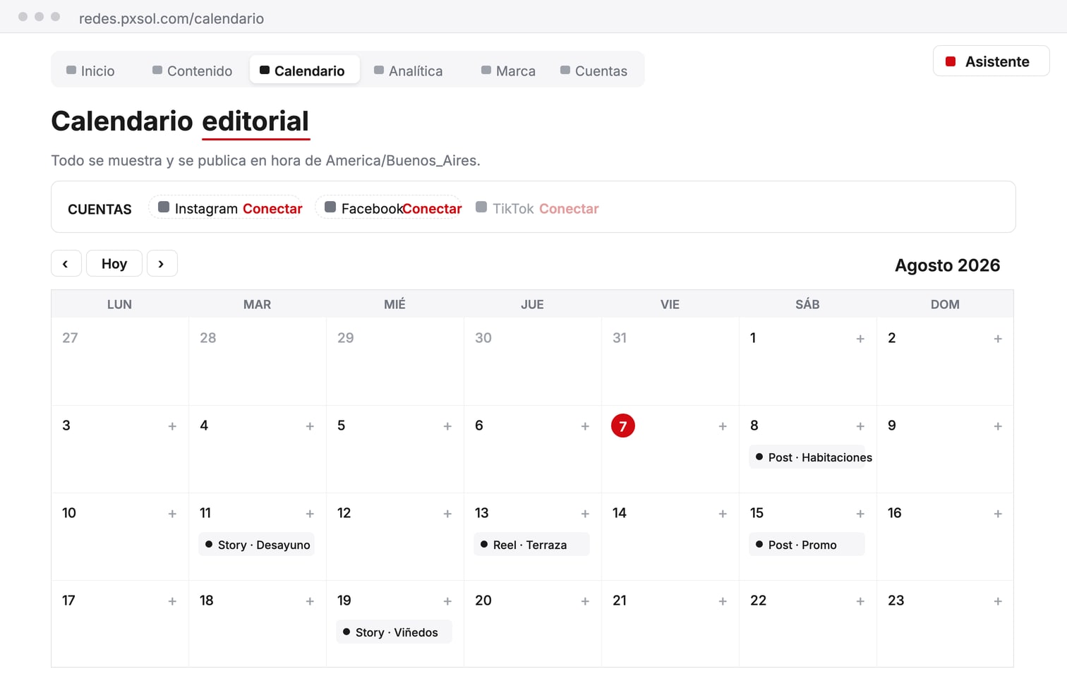 El calendario editorial del Hub de Redes Sociales